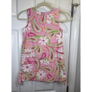 Vtg Lilly Pulitzer Shift Dress Girls Pink White Floral‎ Sleeveless Cotton Size 5